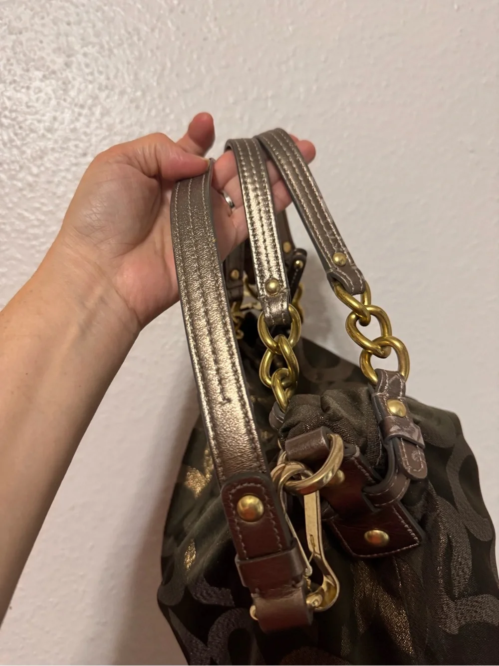 Coach Opt-Art Lurex Brooke Signature Jacquard Chain-Handle in Olive
